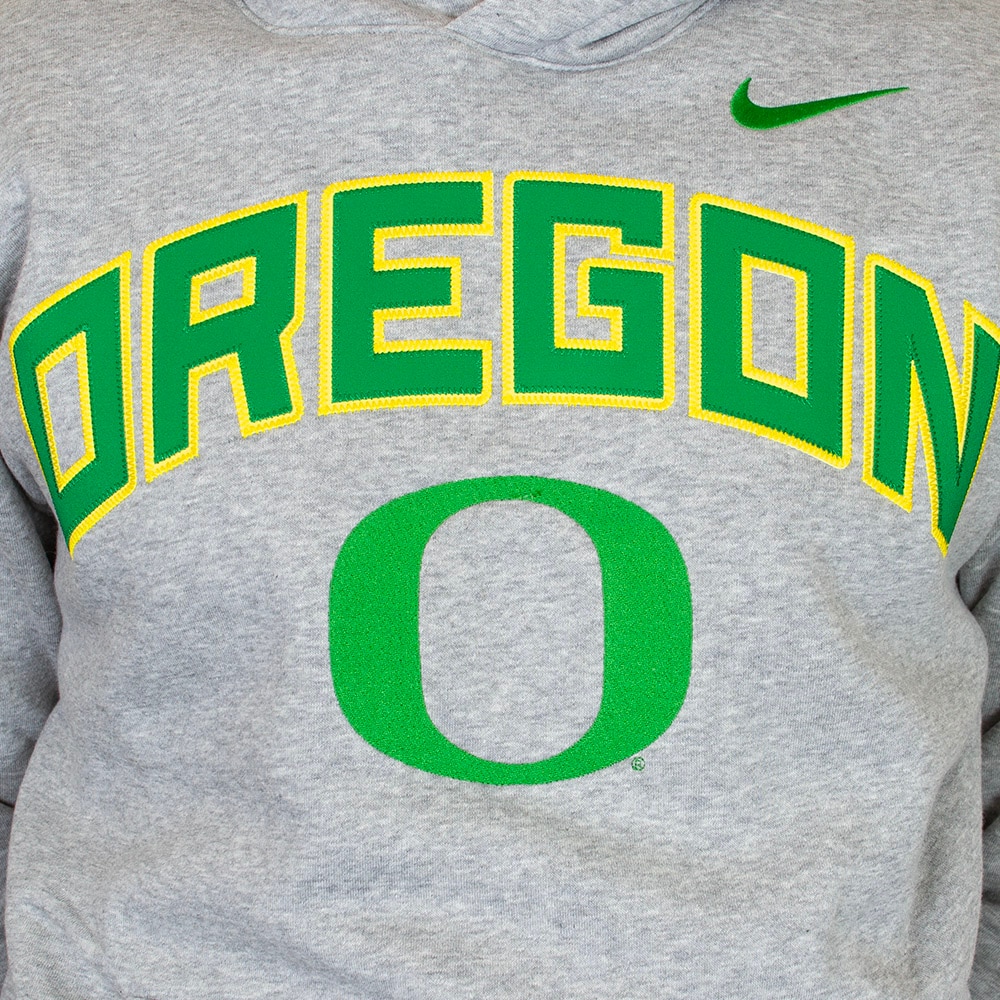 Arched Oregon, Nike, Grey, Hoodie, Cotton Blend, Men, Fleece, Embroidered, Pullover, Sweatshirt, 928846
